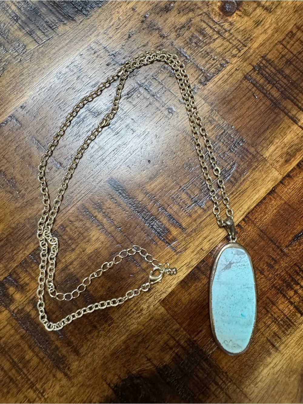 Gold Chain Necklace with Turquoise Oval Pendant